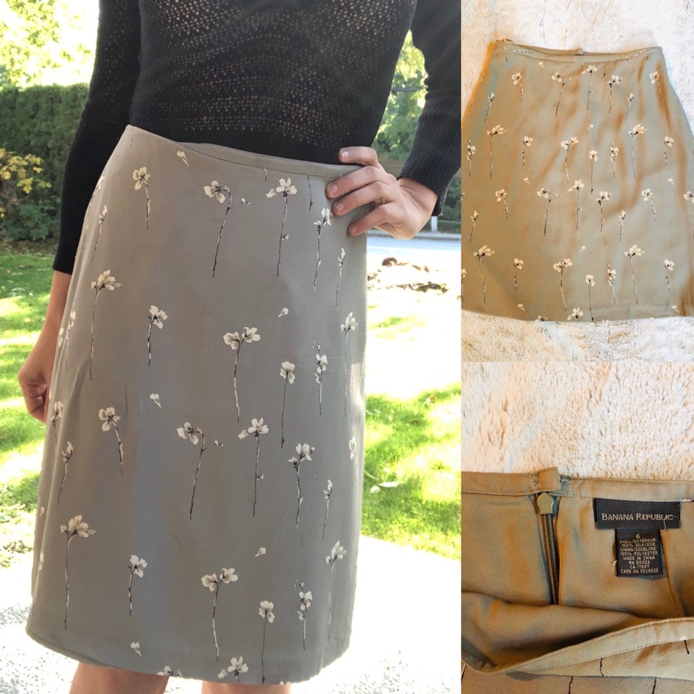 100% Silk Banana Republic Skirt - Floral SZ 6